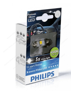 Лампа светодиодная Philips Festoon Vision LED T10.5x38, 4000K, 1шт/блистер 128584000KX1